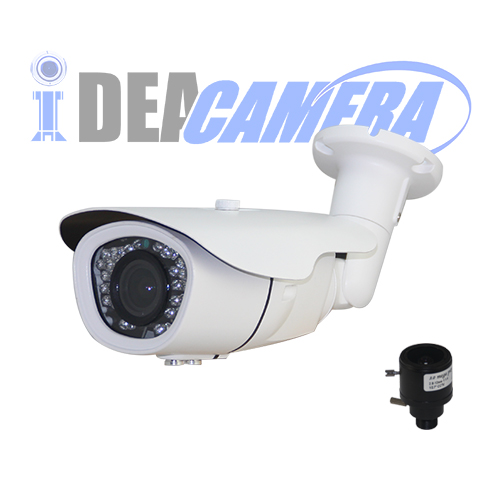 HD H.265 2.0Megapixels Waterproof IR Bullet IP Camera, Audio in with POE, HD 2.8-12mm Varifocal Lens, VSS Mobile APP, Supports face detection.